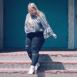 PLUS Striped Bell Sleeve Blouse